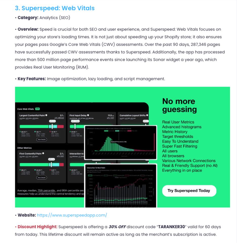 Taranker choosen Superspeed App in Top 8 Shopify Apps